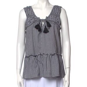 Derek Lam 10 Crosby Plaid/Gingham Print Tie Neck Top